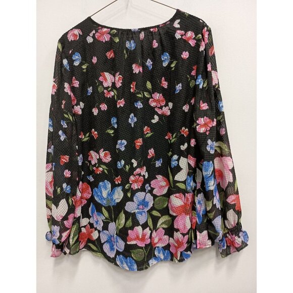 Isaac Mizrahi Live Womens Blouse Top Size 14 Black Floral Long Sleeve Whimsygoth - Picture 10 of 11